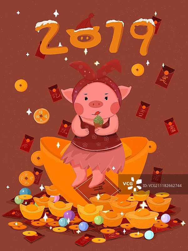 2019新年插画猪猪女孩图片素材