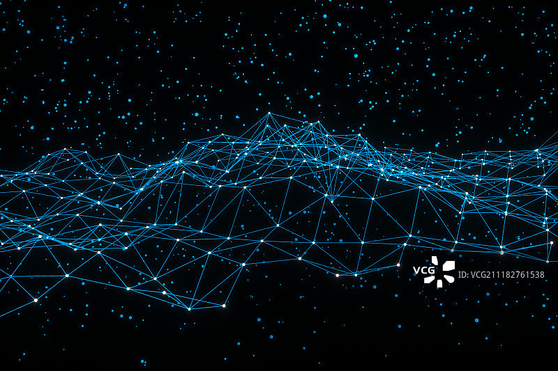 丛抽象网络标题技术数字背景。几何形状与三角粒子未来分子结构线图片素材