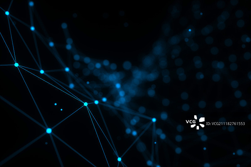 丛抽象网络标题技术数字背景。几何形状与三角粒子未来分子结构线图片素材