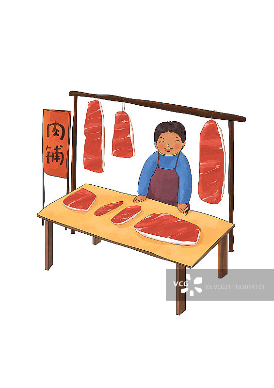 年俗插画肉铺图片素材
