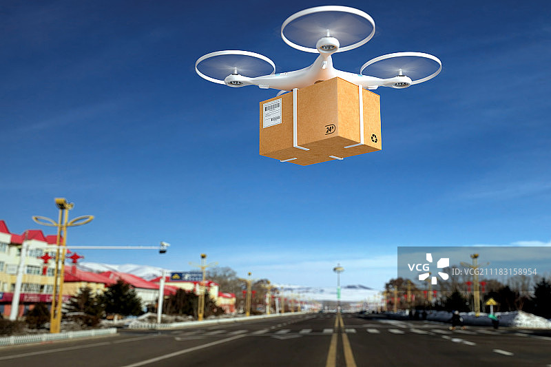 3D无人机24小时内送货到达图片素材