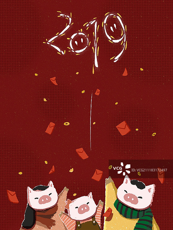 2019猪三口之家贺新年图片素材