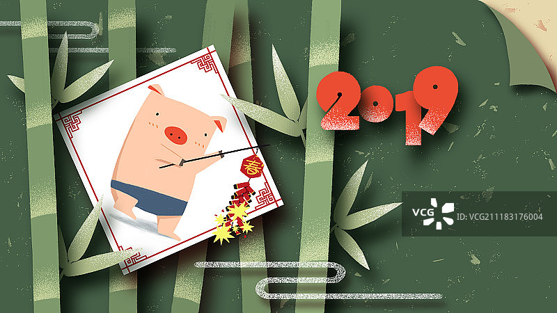 2019猪年新年插画图片素材