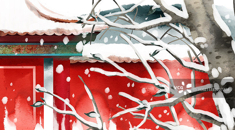 水彩水墨古风风景系列之故宫图片素材