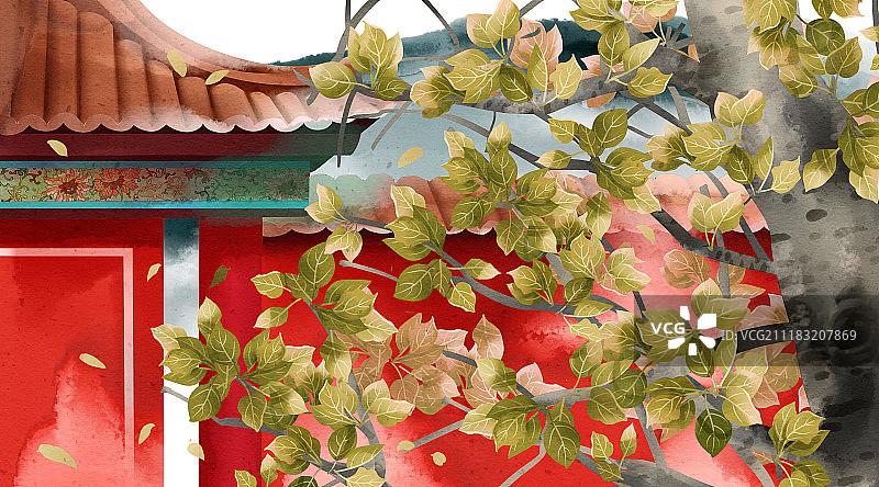 水彩水墨古风风景系列之故宫图片素材