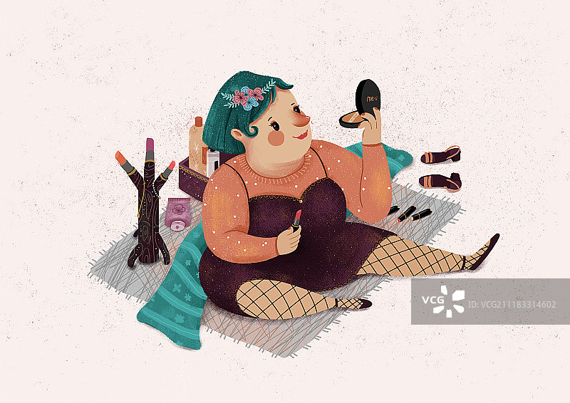 臭美的胖女孩图片素材