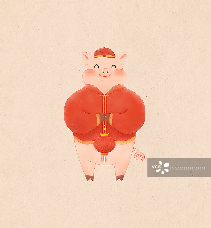 猪年福猪拜年拿灯笼图片素材