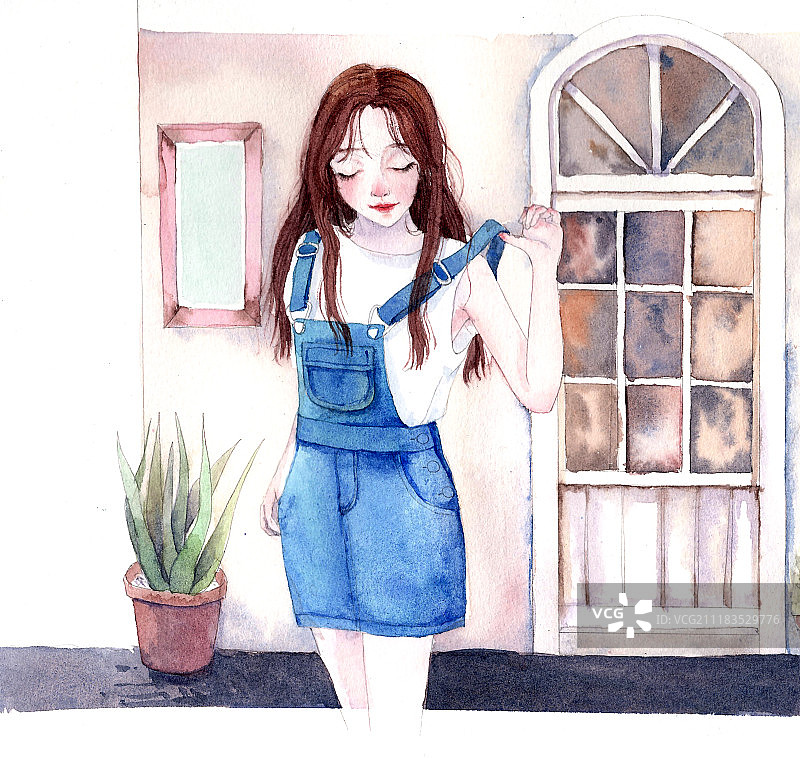 小清新快乐女孩享受生活插画图片素材