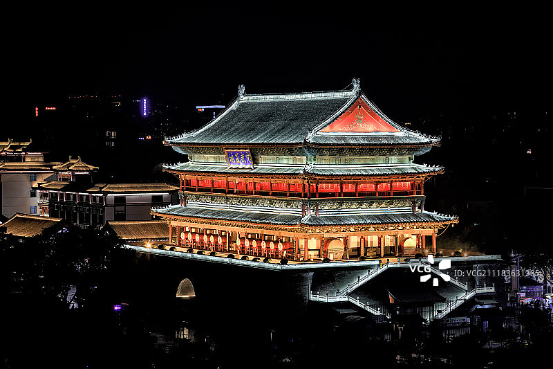 西安鼓楼夜景图片素材