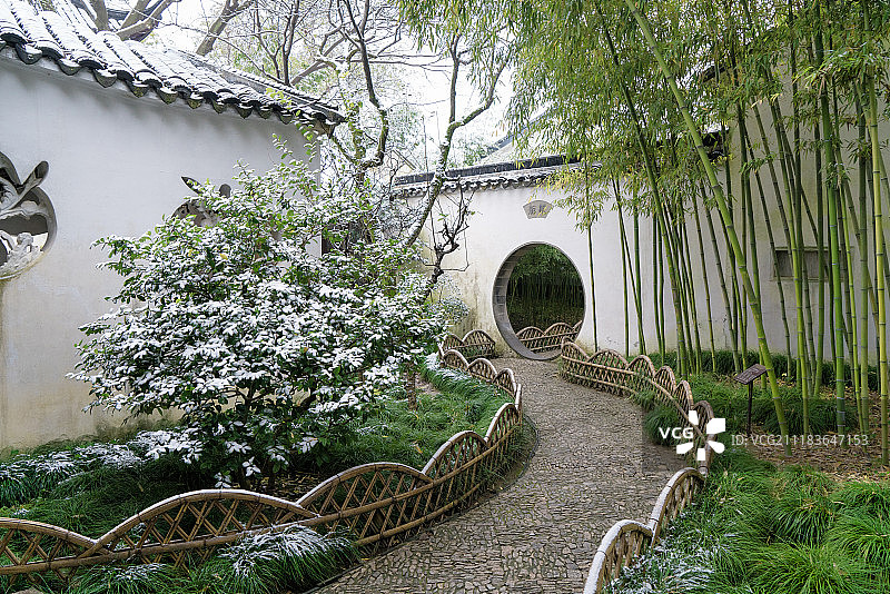 苏州园林雪景图片素材