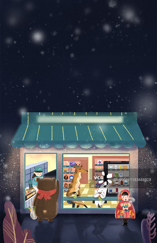 雪天便利店图片素材