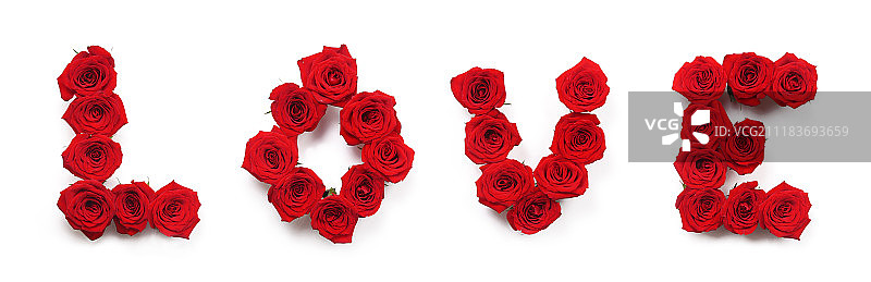 玫瑰花组成的英文单词“爱”图片素材