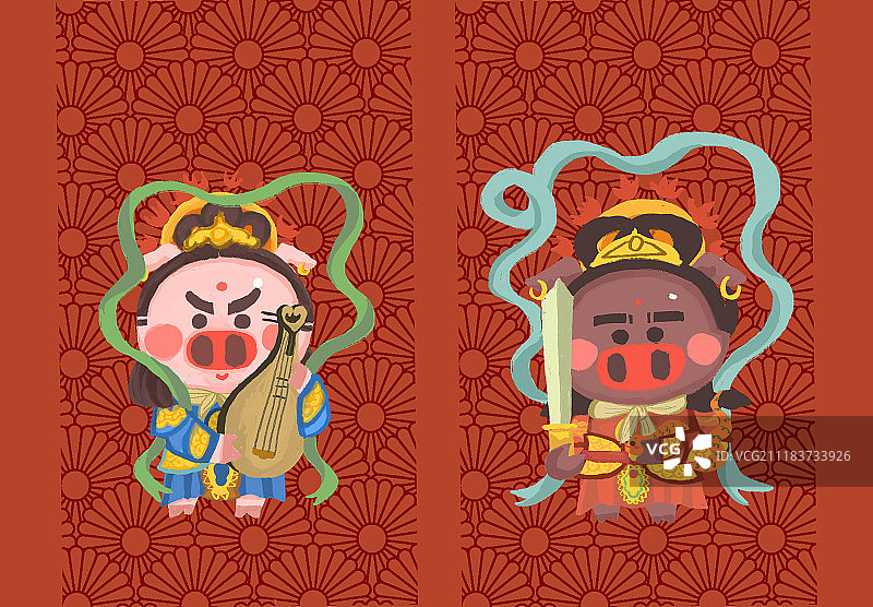 中国生肖猪年门神图片素材