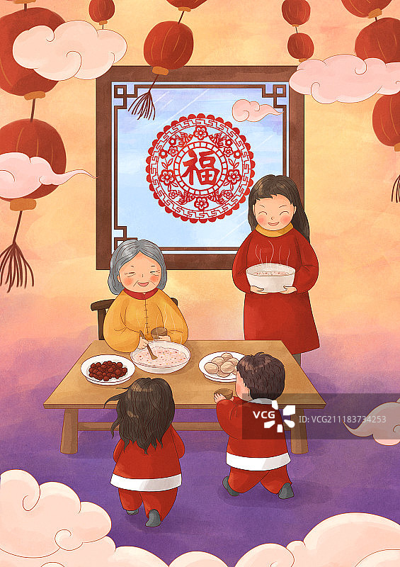 年俗插画人寿年丰图片素材