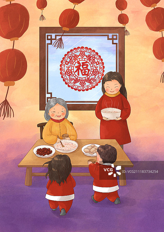 年俗插画人寿年丰图片素材