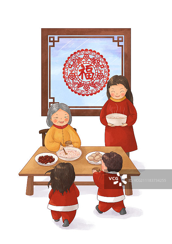 年俗插画人寿年丰图图片素材