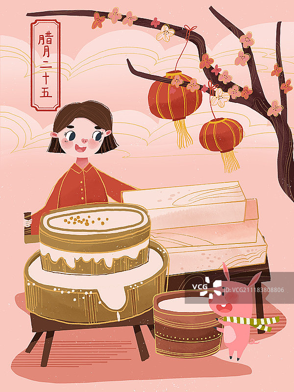 年俗漫画之推磨做豆腐图片素材