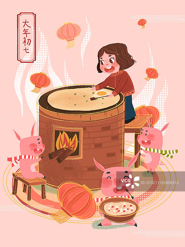 年俗漫画之摊煎饼吃七宝羹图片素材