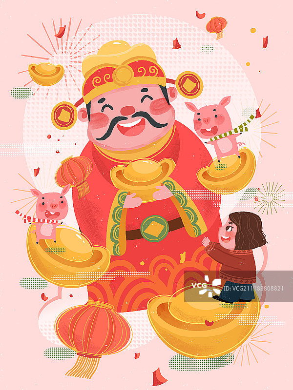 年俗漫画之接财神图片素材