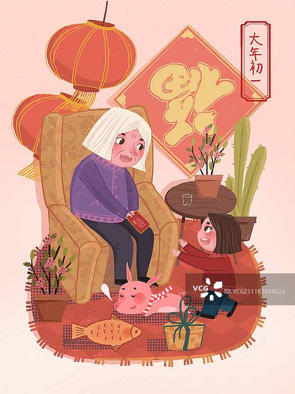 年俗漫画之拜年图片素材