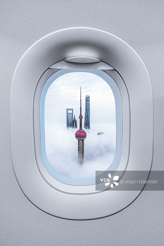 飞机舷窗景观上海图片素材