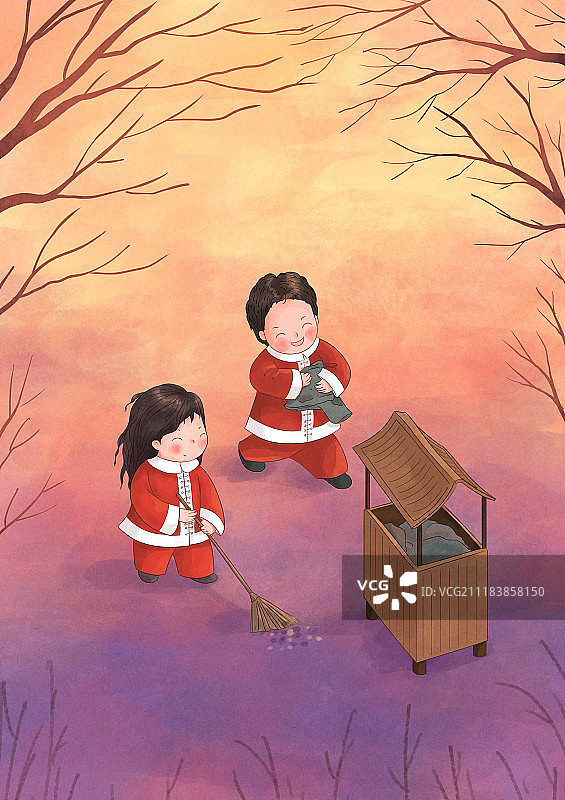 年俗插画大年初六图片素材