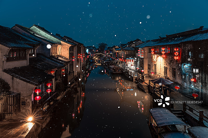 七里山塘雪景图片素材