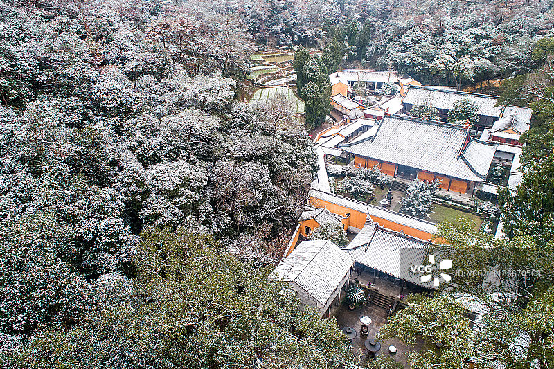 浙江台州 天台山 国清寺冬雪 航拍图片素材