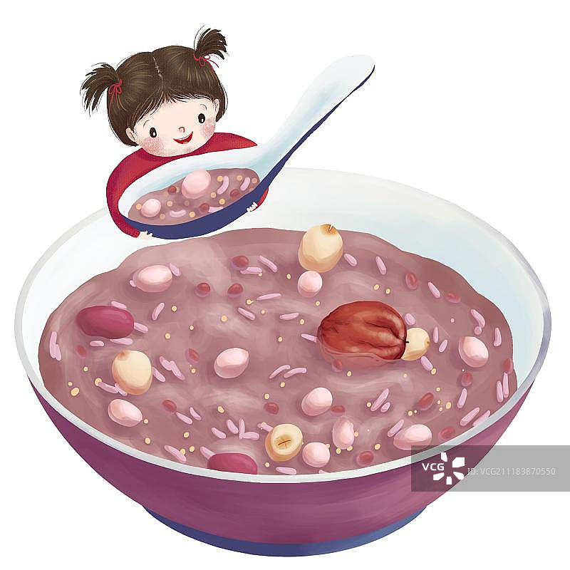 腊八粥和女孩图片素材