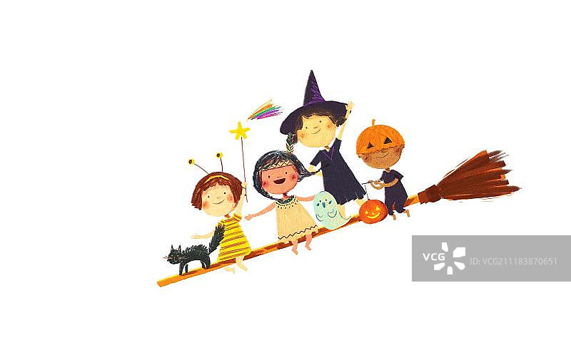 孩子们骑扫把图片素材
