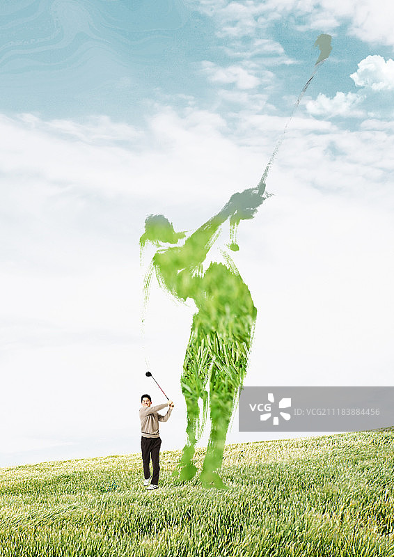 男子打高尔夫数字合成图像图片素材