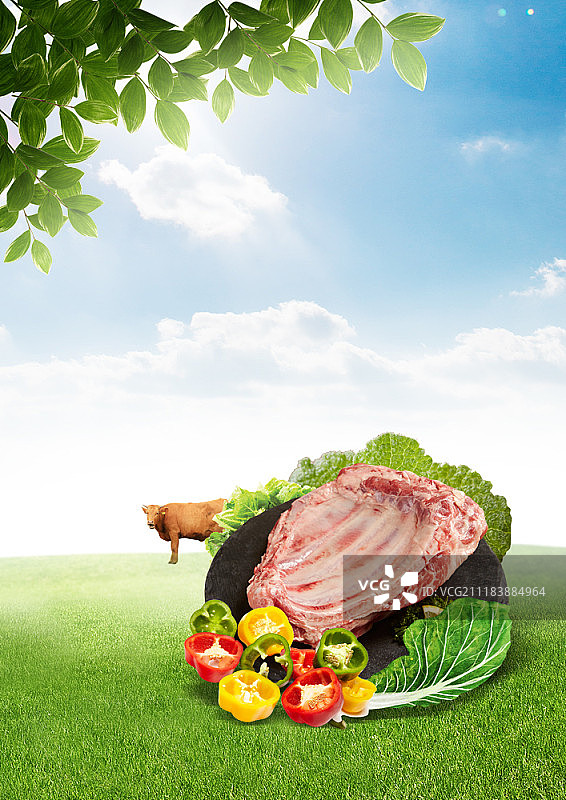 带背景的新鲜肉类数字合成图像图片素材