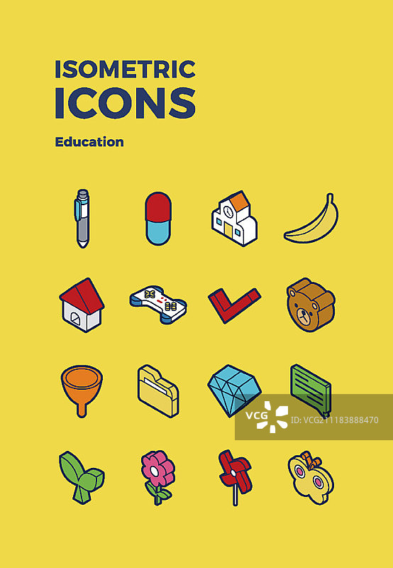 教育主题等距视角图标合集图片素材