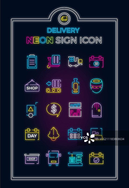 霓虹灯标志图标集图片素材