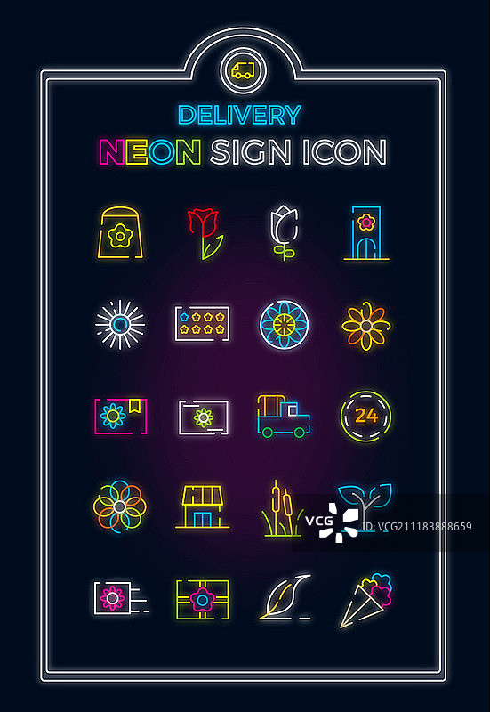 霓虹灯标志图标集图片素材
