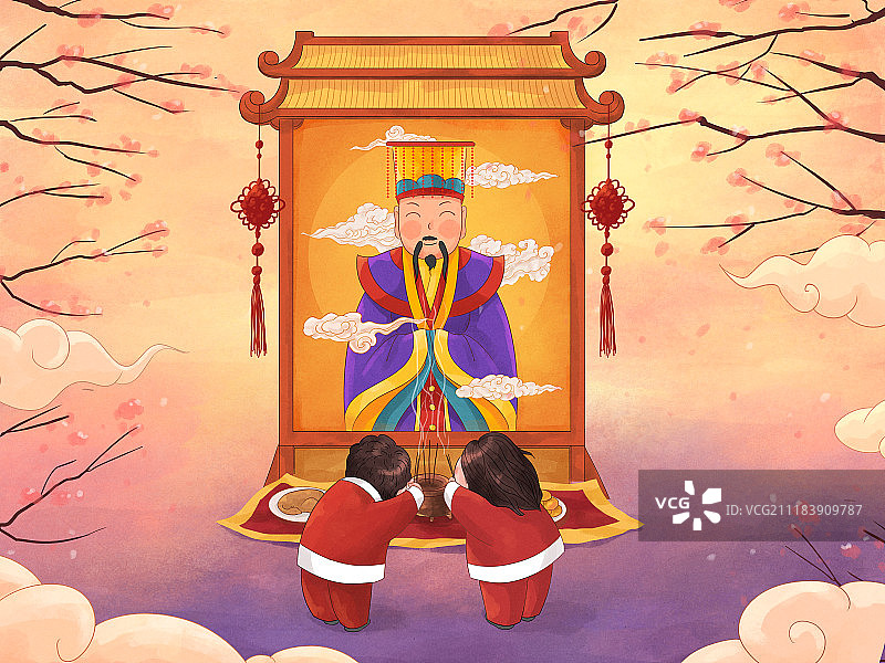 年俗插画玉皇天诞横版图片素材