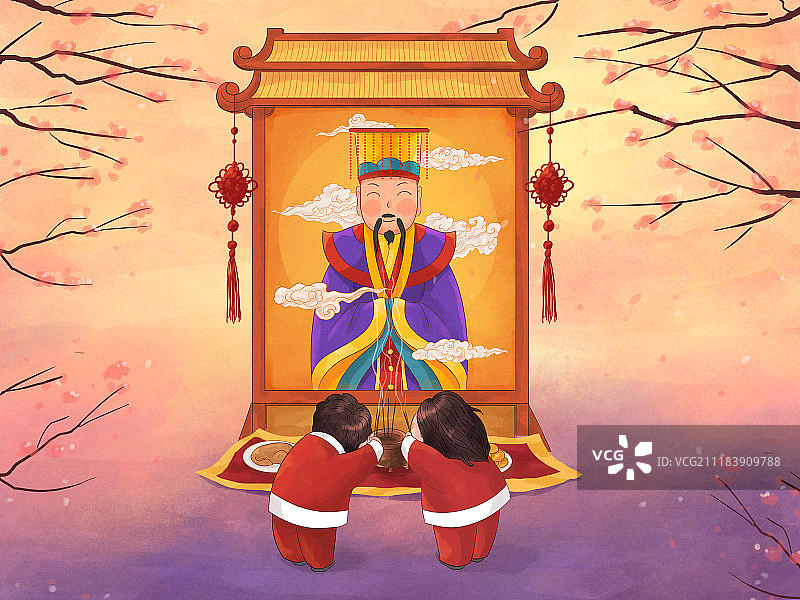 年俗插画玉皇天诞横版图片素材