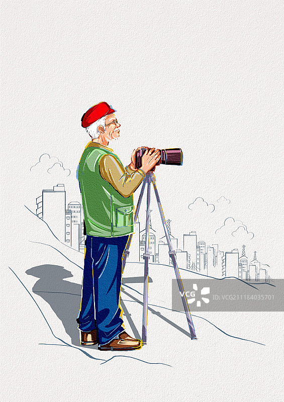 工作中的年长男人插画图片素材