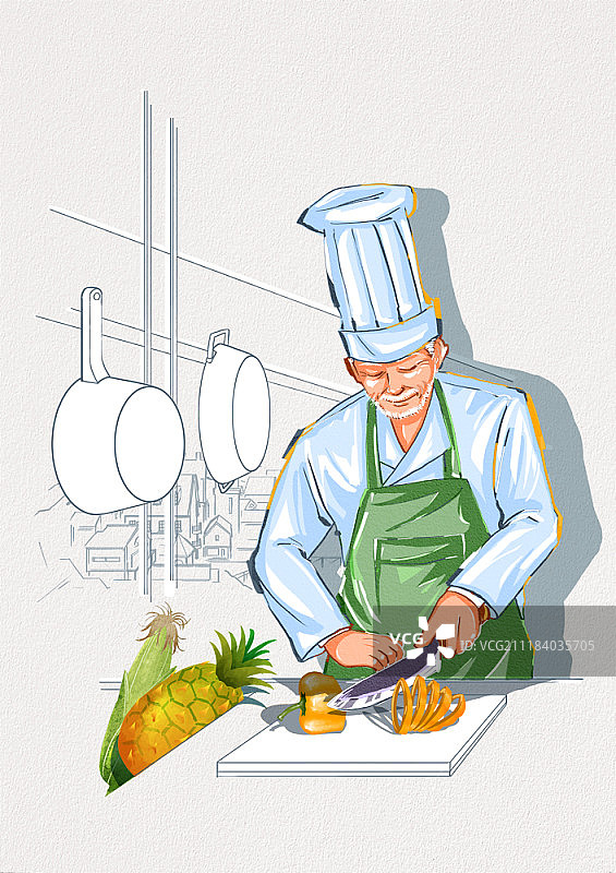 工作中的年长男人插画图片素材