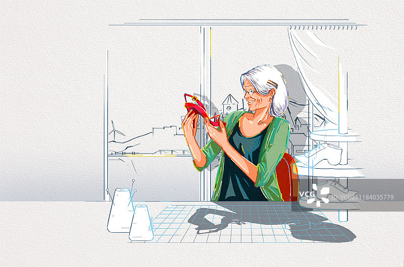 工作中的年长女性插画图片素材