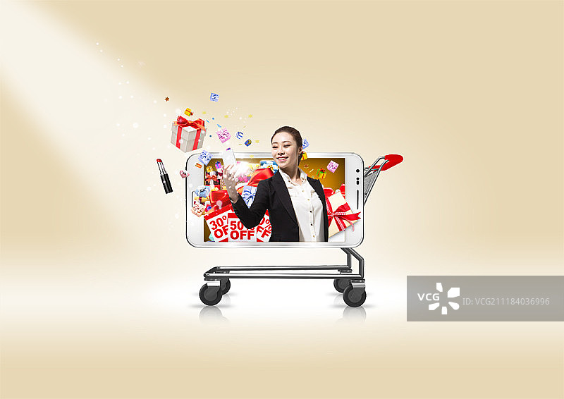 移动购物概念数字合成图像图片素材