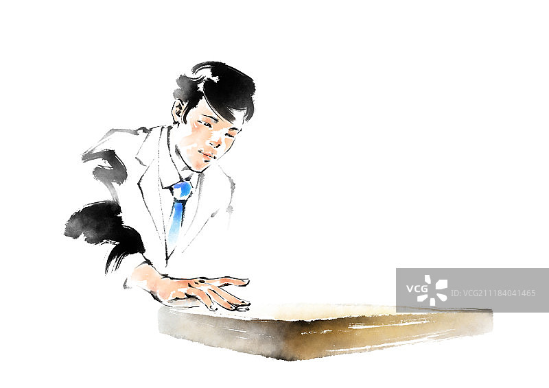 下围棋的商人插画图片素材