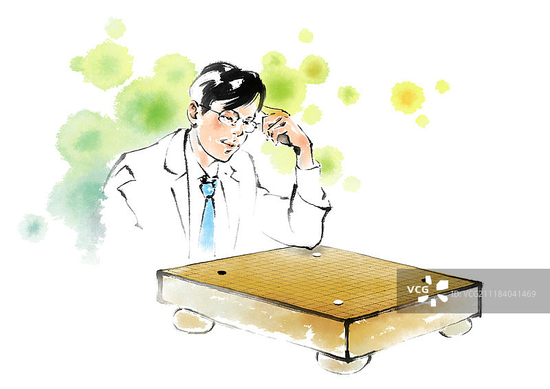 下围棋的商人插画图片素材