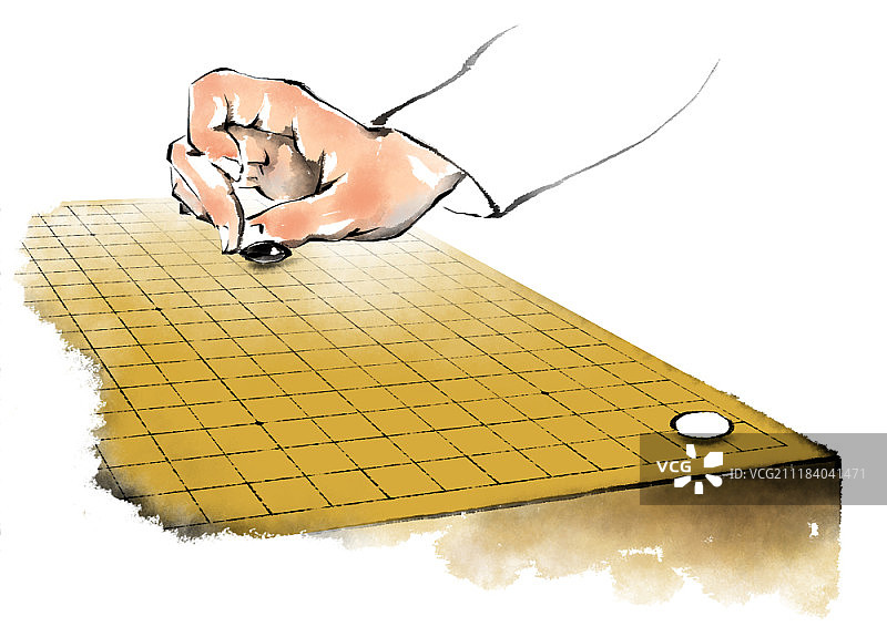 男人在围棋棋盘上下棋插画图片素材