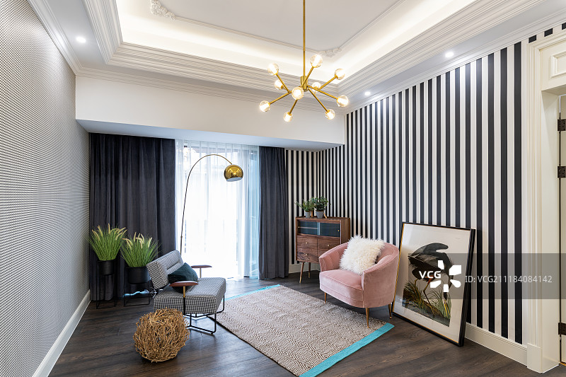 时尚现代起居室客厅装修样板房图片素材