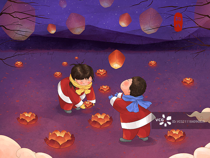 年俗插画大年初八横版图片素材