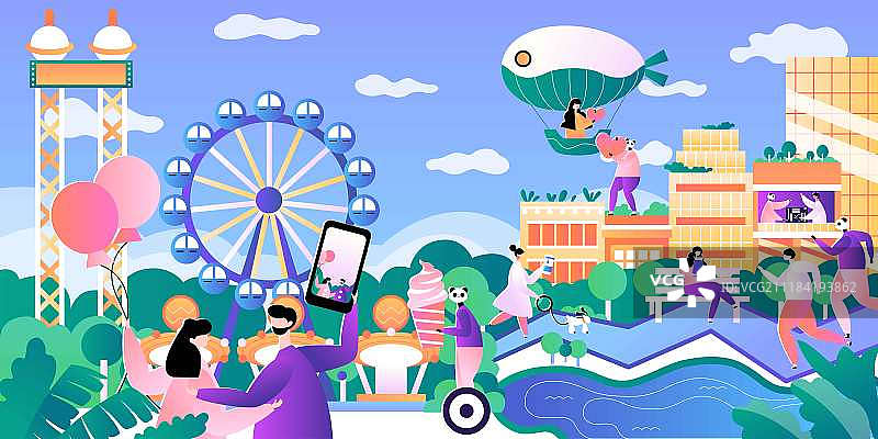 矢量扁平社区居住城市生活插画图片素材