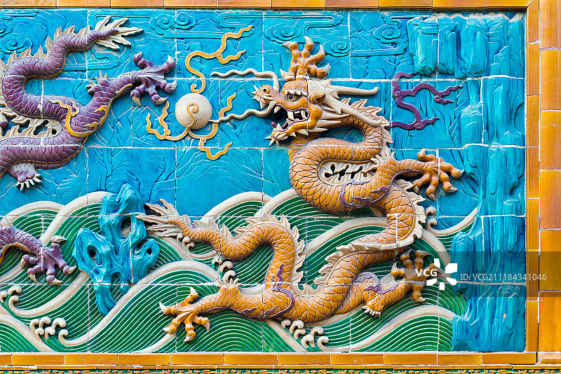 北京北海公园九龙壁 特写图片素材