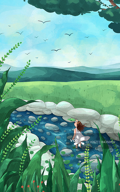 节气插画回忆篇大暑竖版图片素材