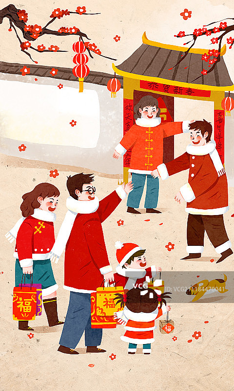 正月初二亲眷人家去拜年图片素材